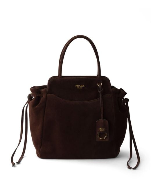 Prada Black Medium Suede Carry Top-Handle Bag