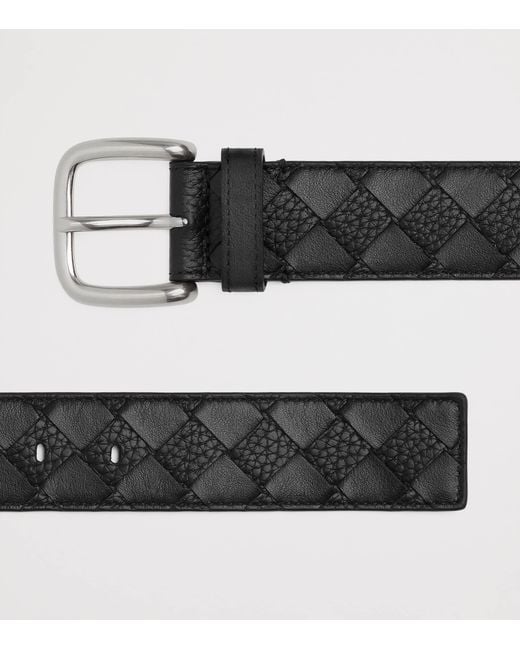 Bottega Veneta Black Grained Leather Intrecciato Belt for men