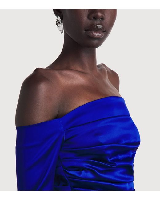 Talbot Runhof Blue Stretch-Satin Gathered Column Gown