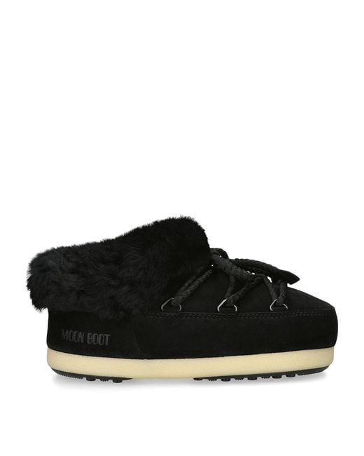 Moon Boot Black Suede Shearling-Trim Evx Mules