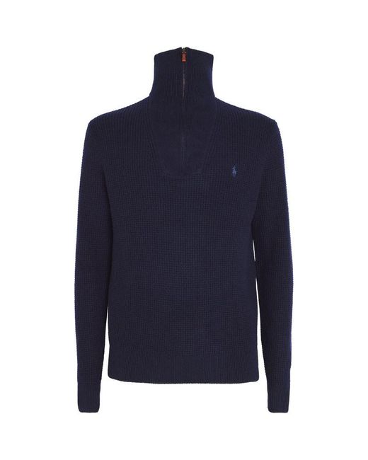 Polo Ralph Lauren Wool Cotton Quarter Zip Sweater in Blue for Men Lyst UK