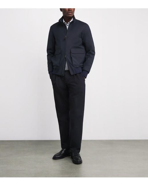 Herno Blue Virgin Wool Bomber Jacket for men