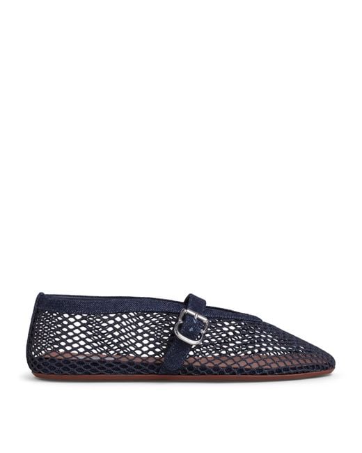 Alaïa Blue Denim Fishnet Ballet Flats