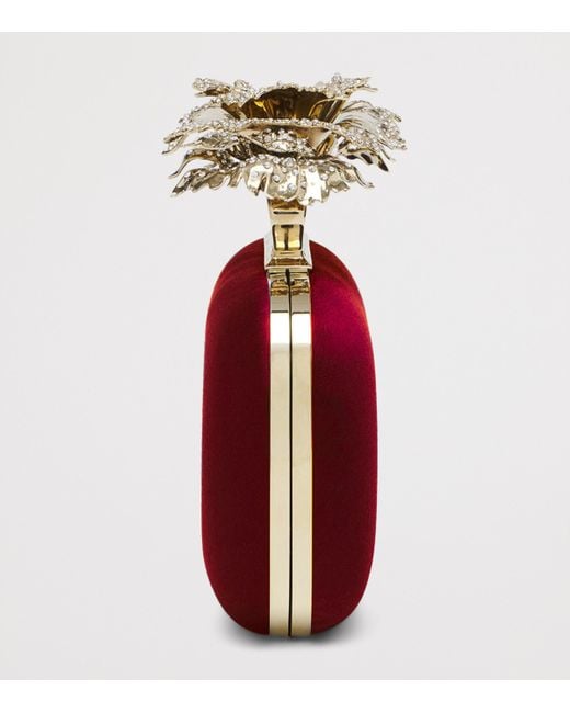 Alexander McQueen Red Silk Carnation Knuckle Clutch Bag