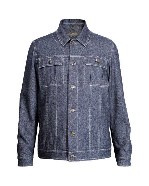 Alan Scott Blue Cashmere-Blend Denim Jacket for men