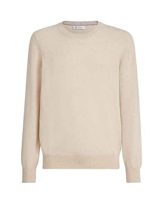 Brunello Cucinelli White Cashmere Crew-Neck Sweater for men
