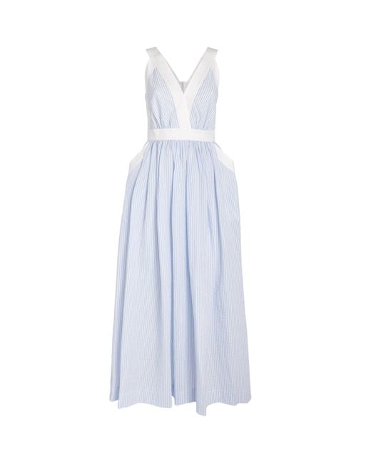 Sandro Blue Seersucker Stripe Maxi Dress