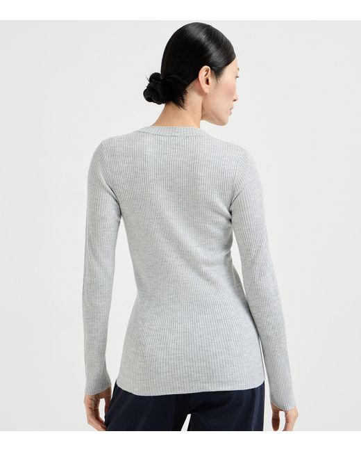 Brunello Cucinelli Gray Cashmere-Blend Sparkle Sweater