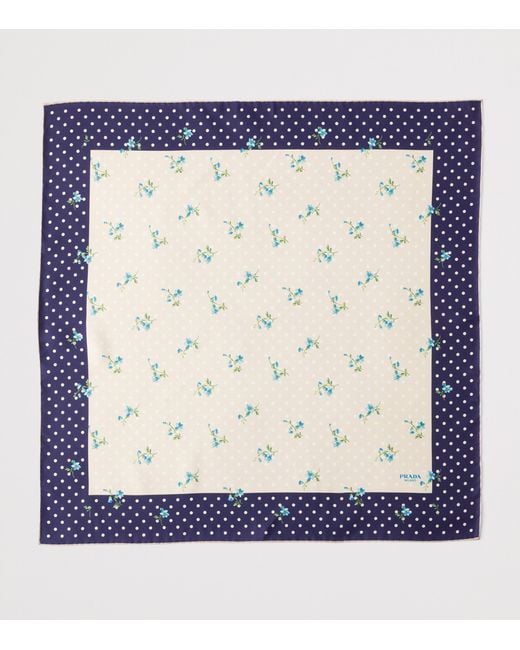 Prada Blue Silk Twill Printed Scarf