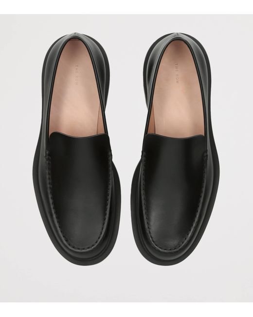 The Row Black Nic Leather Loafers for men