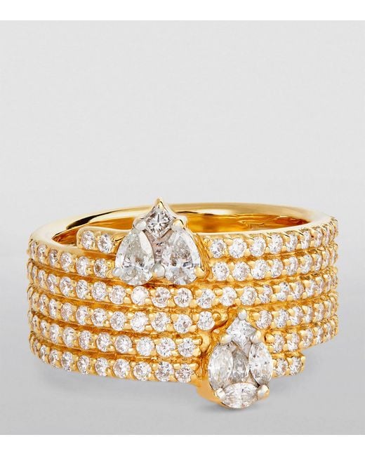 Nadine Aysoy Metallic Yellow Gold And Diamond Catena Illusion Ring