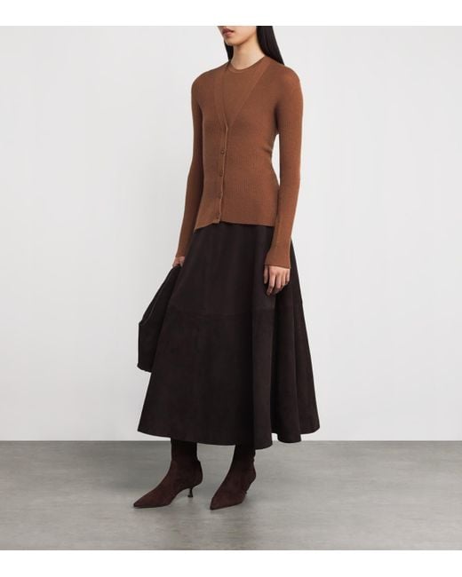 Johnstons Brown Superfine Cashmere V-Neck Cardigan