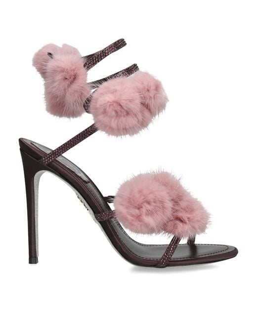 Rene Caovilla Pink Embellished Pom-Pom Heeled Sandals 105