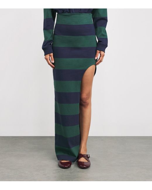 A.W.A.K.E. MODE Blue Cotton Stripe Cut-Out Maxi Skirt