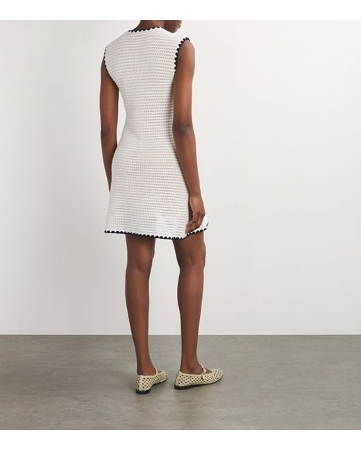 Self-Portrait White Contrast-Trim Crochet Mini Dress