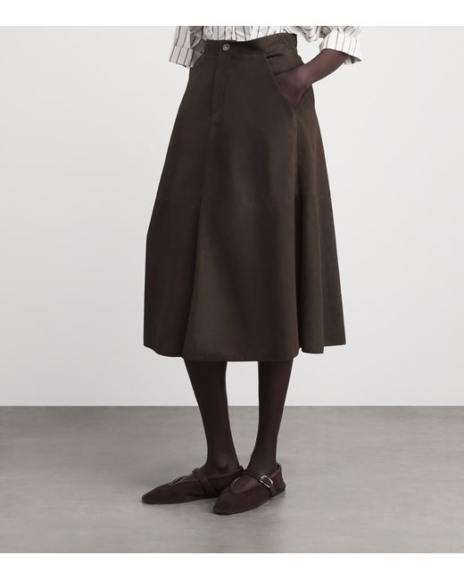 RETORI Brown Suede Straight Midi Skirt