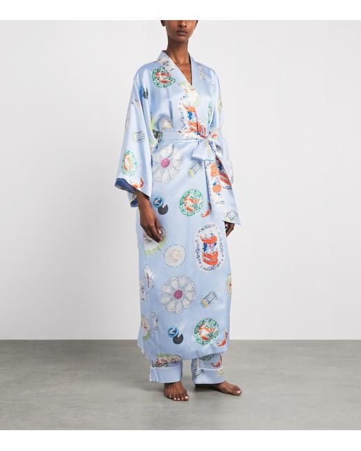 Olivia Von Halle Blue Silk Queenie Cadiz Seafood Night Robe