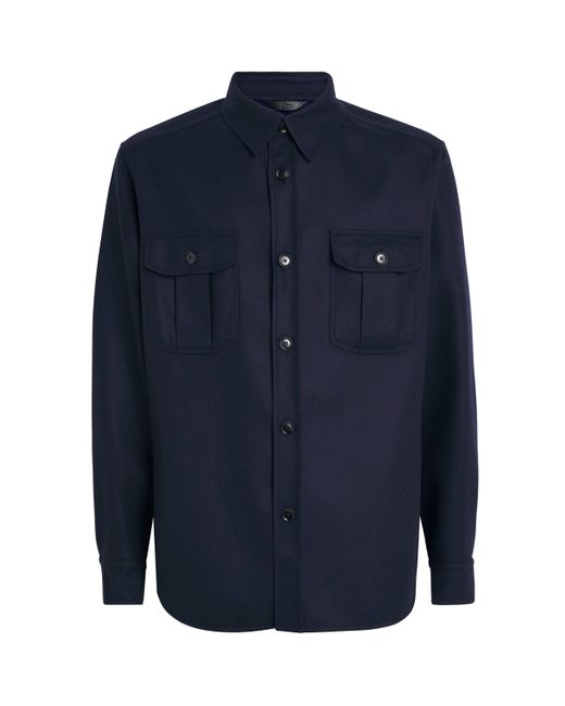 Brioni Blue Wool Twin-Pocket Overshirt for men
