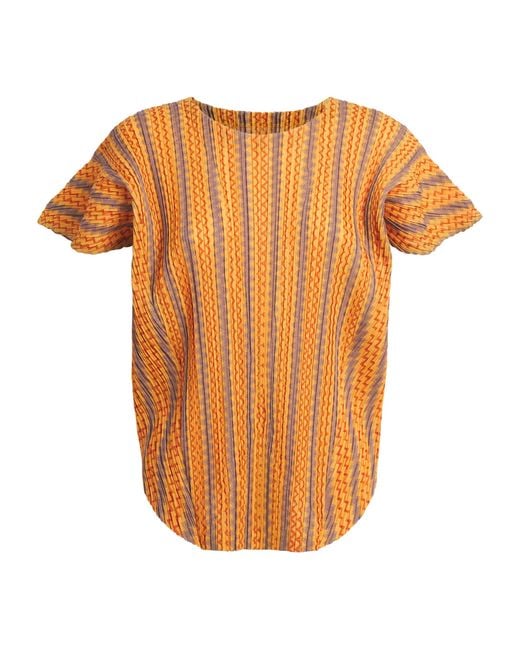 Pleats Please Issey Miyake Orange Cotton-Blend Zigzag Top