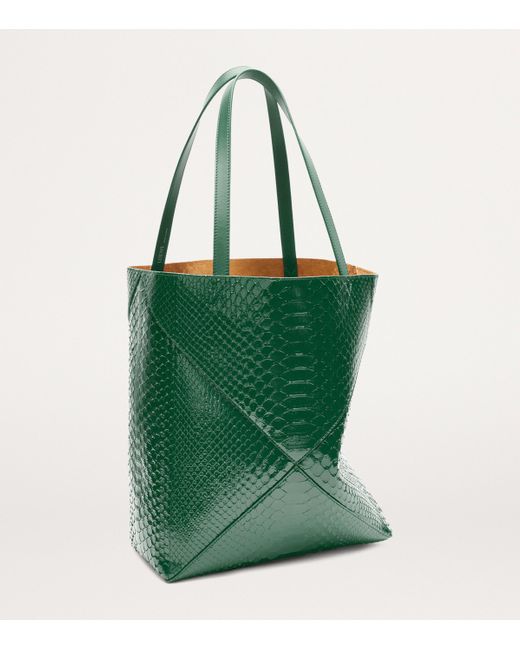 Loewe Green Large Python Skin Puzzle Fold Tote Bag