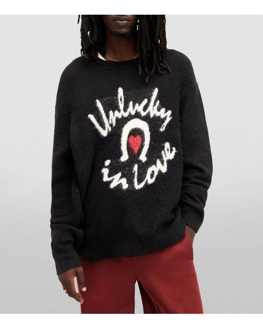AllSaints Black Lucky Love Logo Sweater for men
