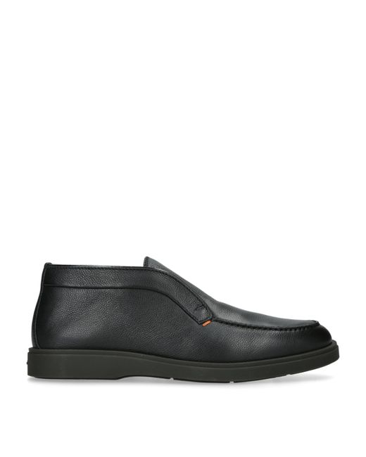 Santoni Black Leather Detroit Ankle Boots for men