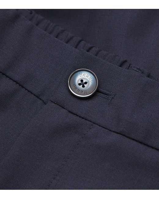 Herno Blue Stretch Virgin Wool Trousers for men