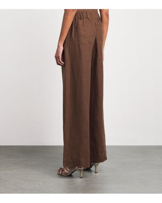 Maje Brown Linen Belted Trousers