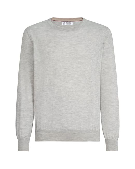 Brunello Cucinelli Gray Cashmere-Silk Crew-Neck Sweater for men