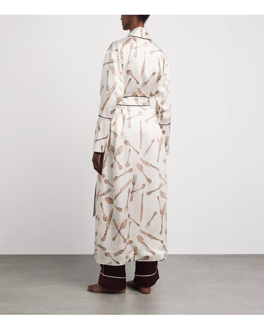Olivia Von Halle White Silk Cutlery Capability Robe
