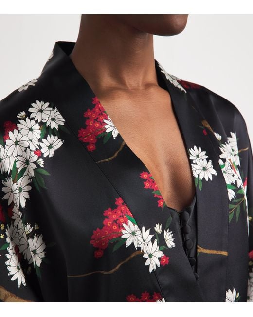 Olivia Von Halle Black Silk Floral Queenie Night Robe