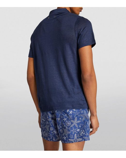Vilebrequin Blue Linen Pyramid Polo Shirt for men