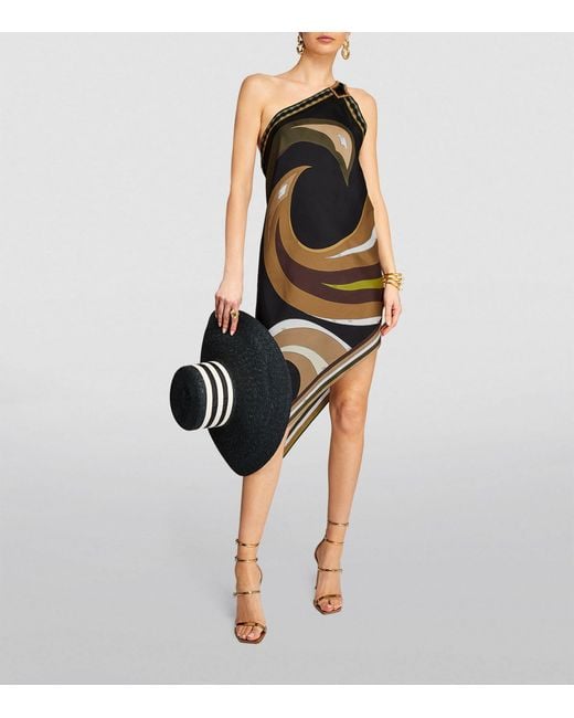 Emilio Pucci Black Pucci Cigni Print One-shoulder Mini Dress