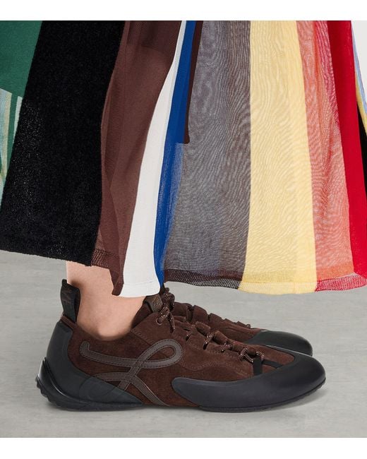 Loewe Brown Split Leather Grip Sneakers