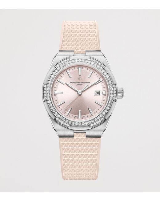 Vacheron Constantin Metallic Stainless Steel And Diamond Overseas Self-Winding Watch