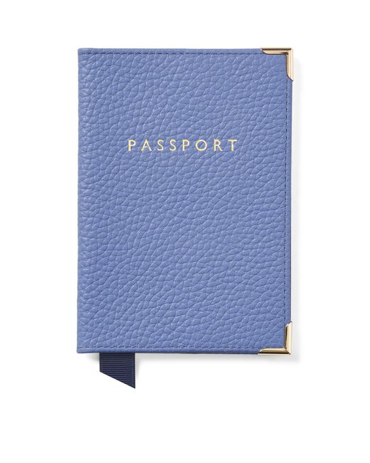 Aspinal Blue Leather Passport Cover for men