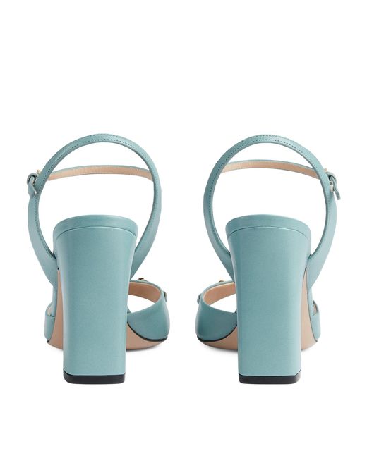 Gucci Blue Leather Horsebit Heeled Sandals