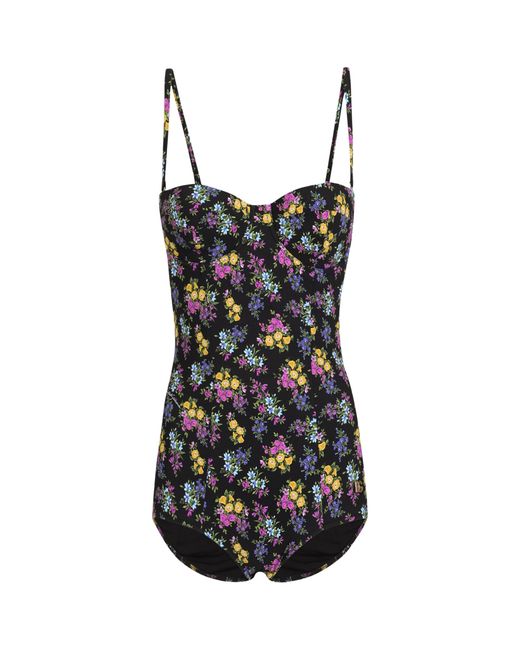 Dolce & Gabbana Black Floral Dg Logo Swimsuit