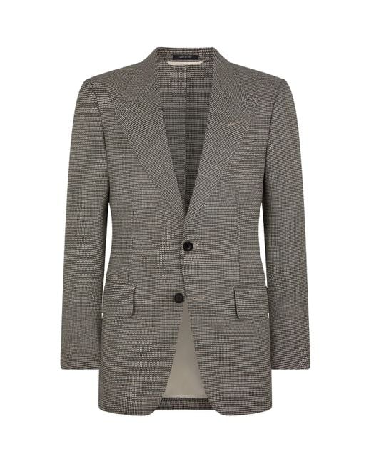 Tom Ford Gray Virgin Wool-Blend Houndstooth Shelton Blazer for men