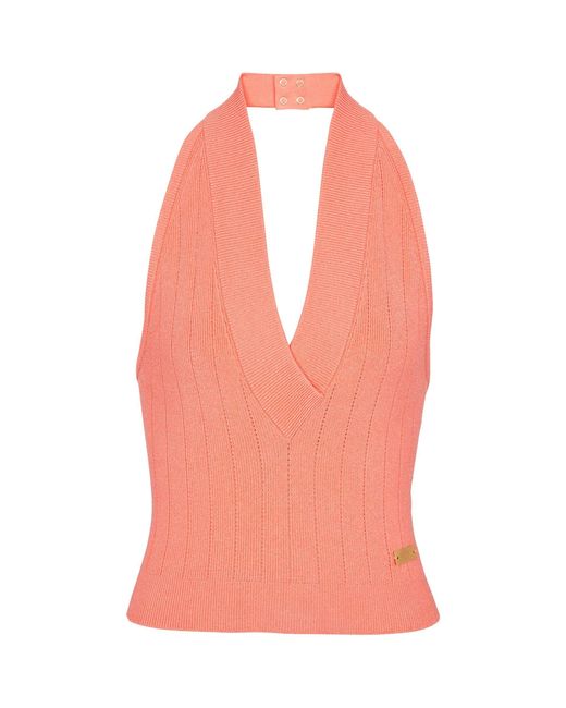 Balmain Pink Halter-neck Knitted Top