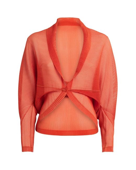 Pleats Please Issey Miyake Orange Tatami July Cardigan