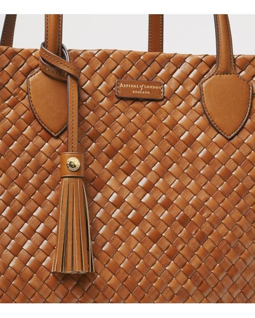 Aspinal Brown Large Woven Leather London Tote Bag