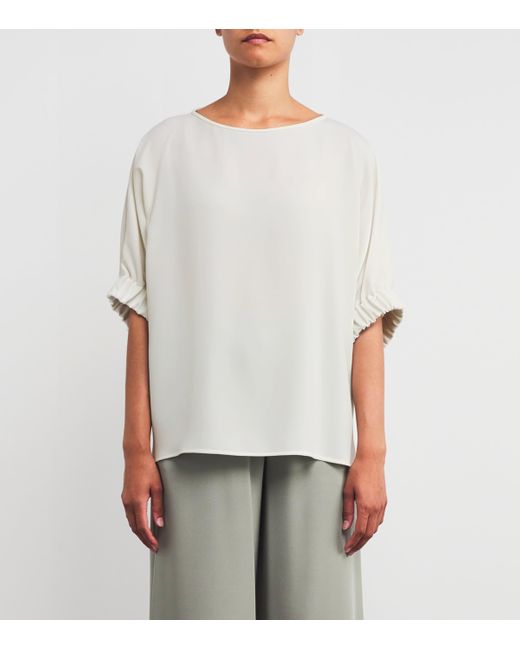 Max Mara White Cady Gathered-Cuff Pacos Blouse