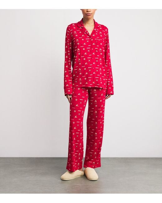 Skims Red Modal-Blend Festive Print Pyjama Set