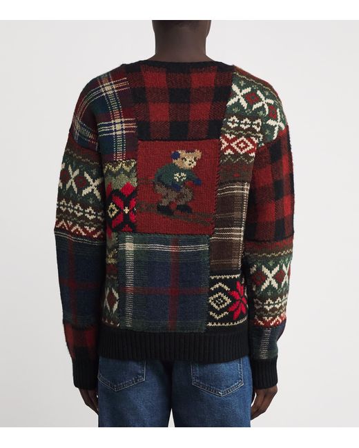 Polo Ralph Lauren Black Wool Patchwork Polo Bear Sweater for men