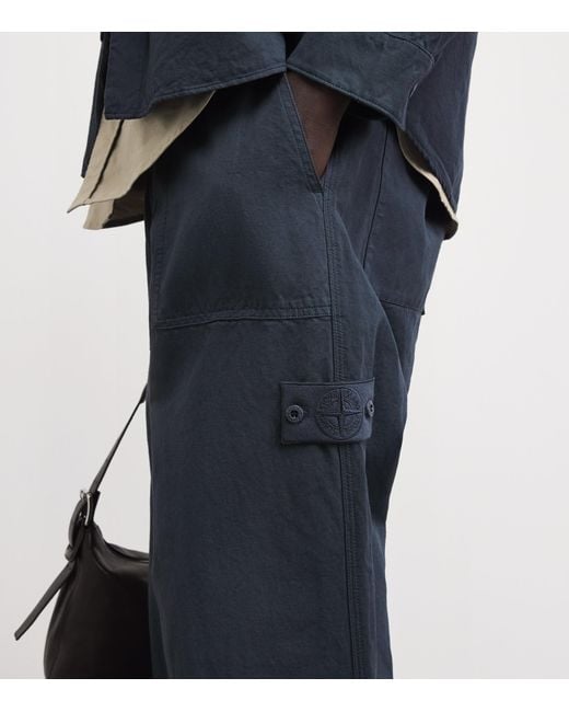Stone Island Blue Cotton-Linen Ghost Fatigue Trousers for men