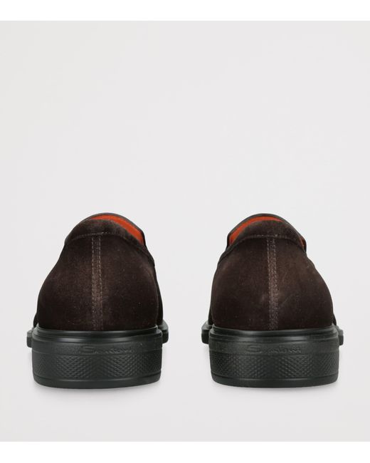 Santoni Brown Suede Easy Penny Loafers for men