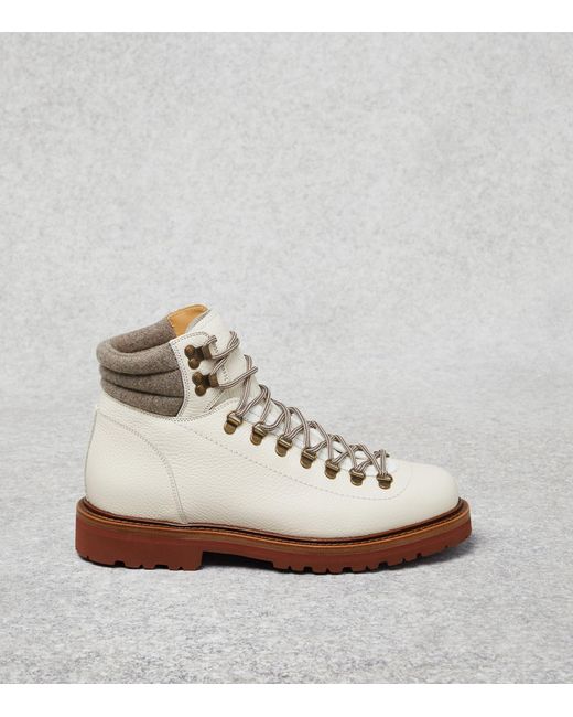 Brunello Cucinelli White Leather Lace-up Boots for men