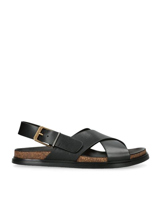 The Row Black Leather Buckle Sandals