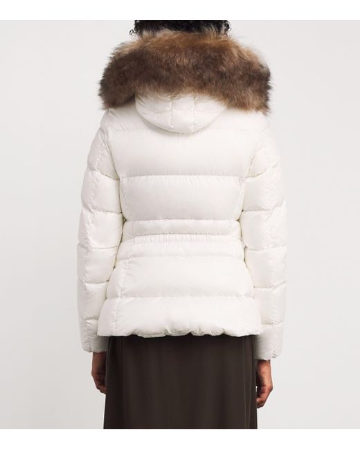 Moncler White Shearling-Trim Boed Puffer Jacket